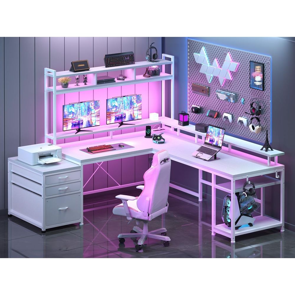 Desk Setup No Computer - 104-Zoll L-förmiger Schreibtisch für Zweipersonen-Heimbüro, 4