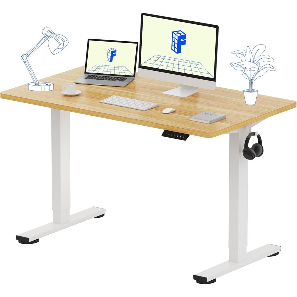 Desk Setup One Monitor - 48x24 Einteiliger Elektrischer Stehschreibtisch, Ahornweiß, City,