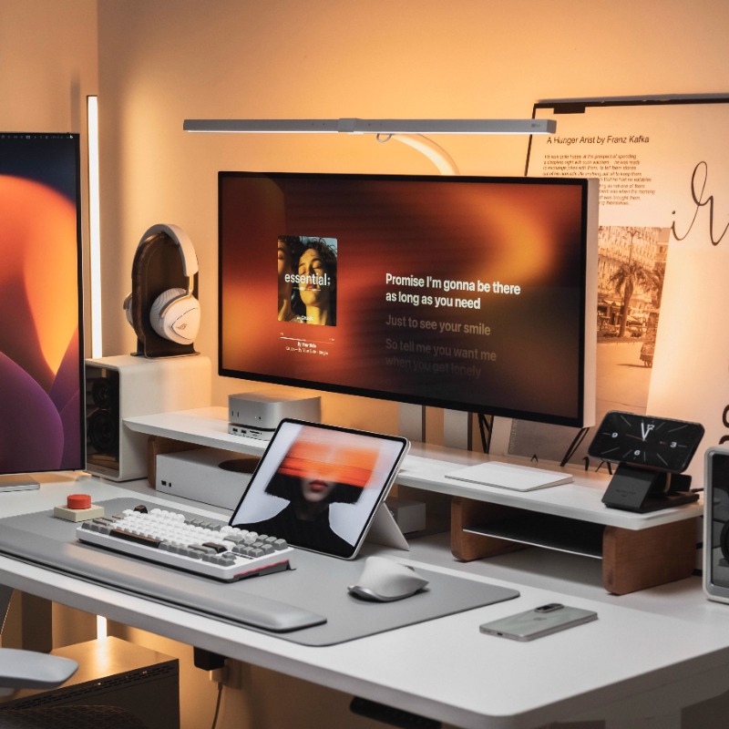 Desk Setup For Laptop And Monitor - Moderner Monitor-Riser-Ständer, ergonomisches Schreibtischregal, Organizer, Computer-Monitor-Rack