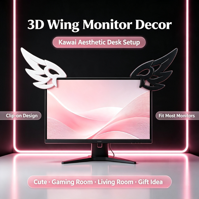 Desk Setup No Computer - Kawaii 3D Flügel-Dekoration für Computermonitore, Ästhetisches