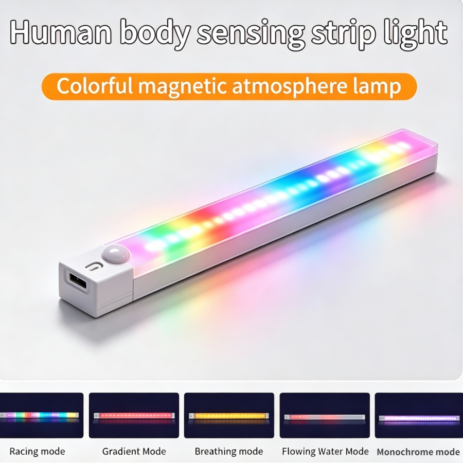 Desk Setup Gaming - Wiederaufladbare RGB-LED-Schreibtischleuchte mit Bewegungssensor, magnetische Lichtleiste,