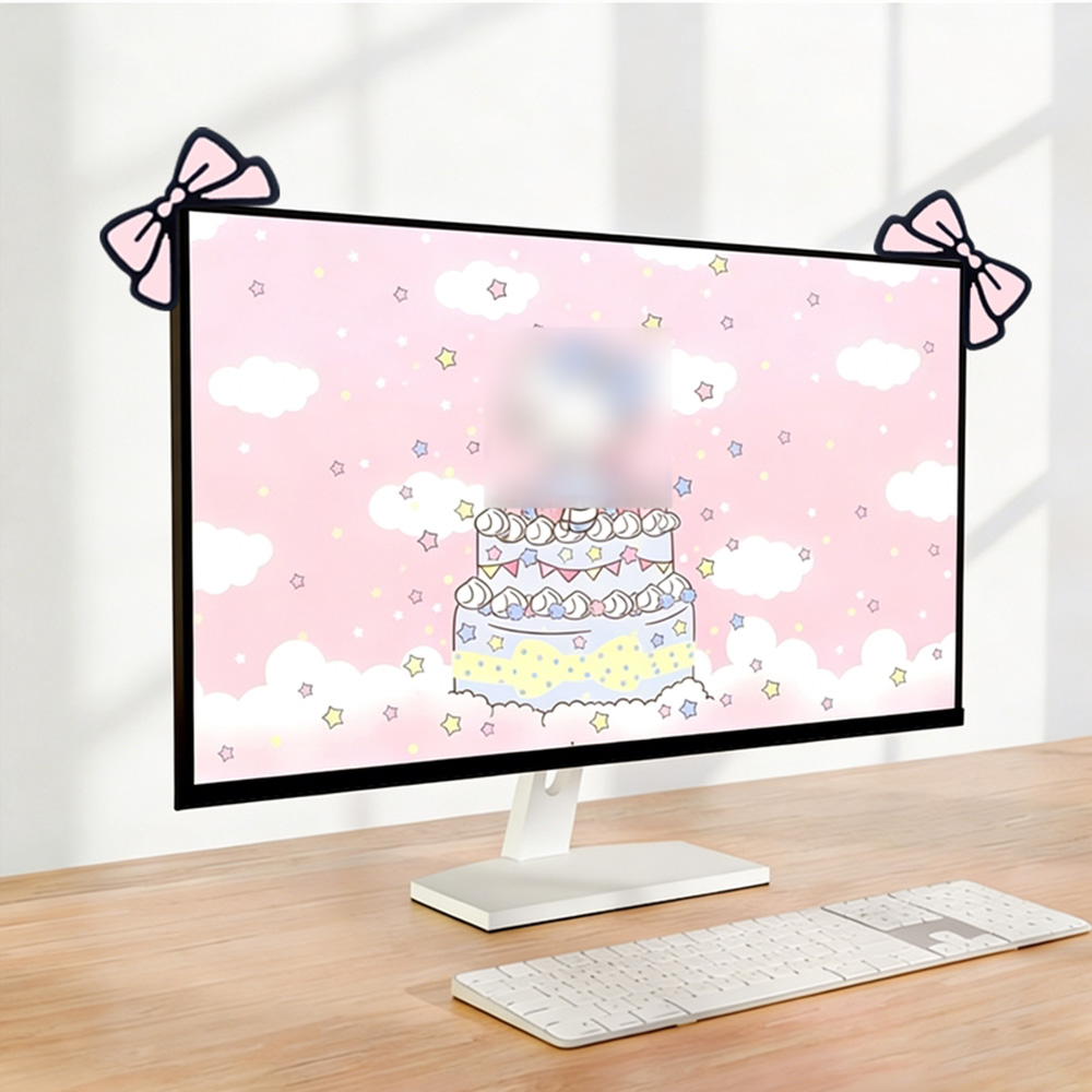 Desk Setup For Laptop And Monitor - Niedliche Rosa Schleife Monitor-Deko Kawaii Bildschirm-Top-Ornament