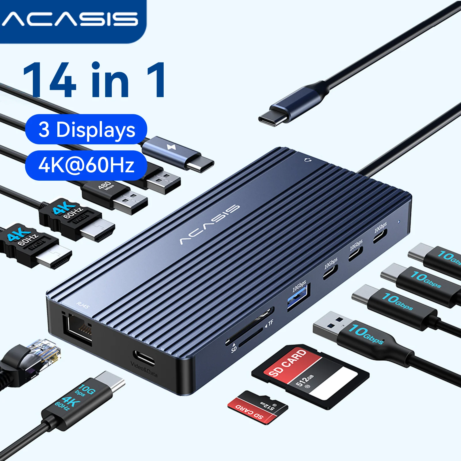 Desk Setup Mac - Acasis 14-in-1 USB-C Dockingstation Dreifach-Display 4K60Hz