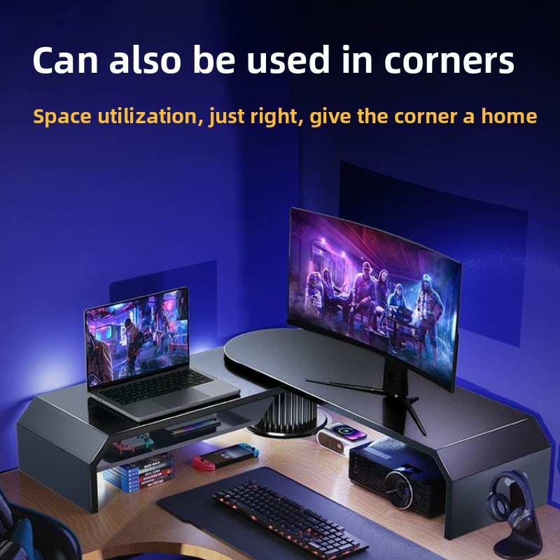 Desk Setup For Laptop And Monitor - Gaming-Dual-Monitor-Ständer, Büro-Bildschirmhalterung, verstellbarer, drehbarer Desktop-Organizer für