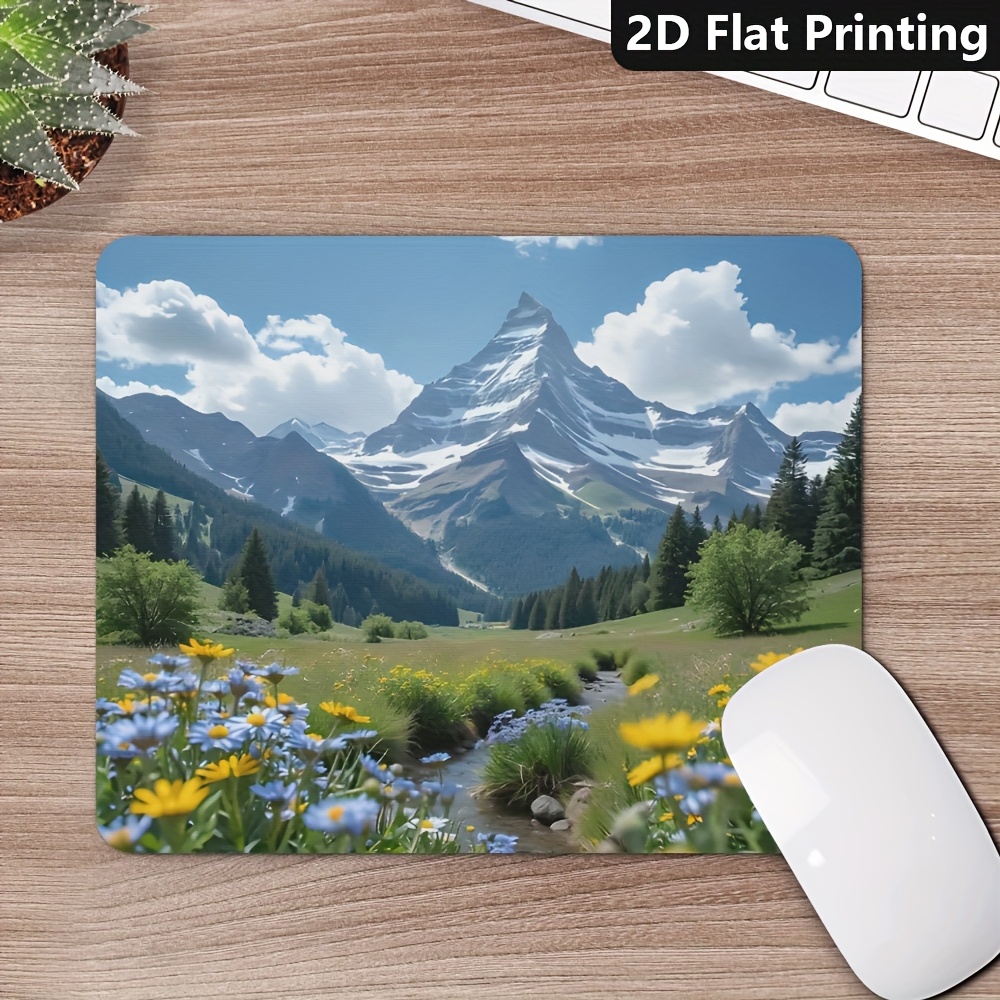 Desk Setup Gaming Pc - Gaming-Büro-Mauspad, rutschfest, malerische Berg- und Blumenlandschaft,