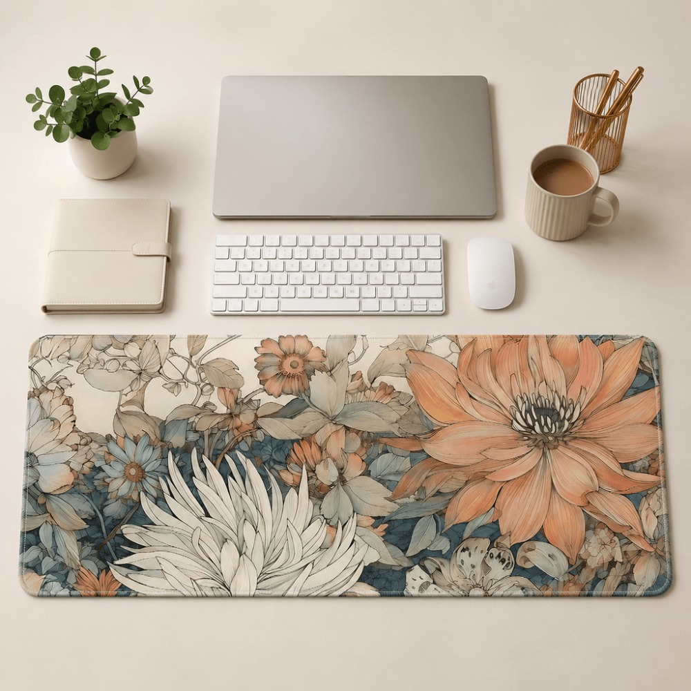 Desk Setup For Work - Retro-Tischset mit Blumenmuster, geeignet für Frauen