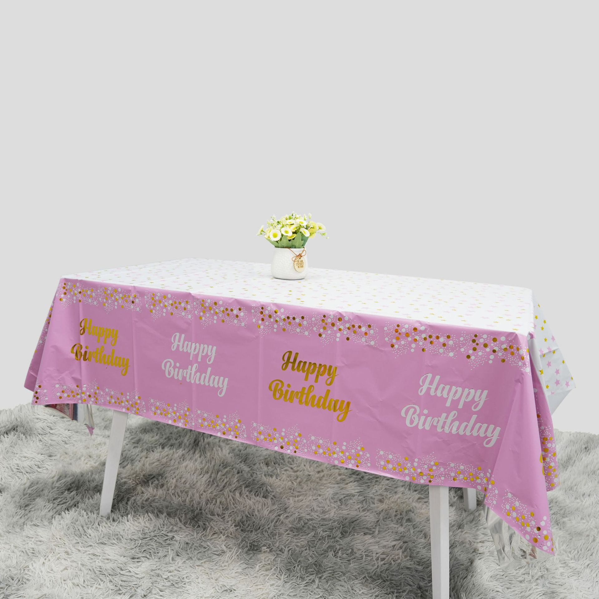 Desk Setup Wallpaper - Geburtstags-Einweg-Tischdecke mit Punkten und Sternen Bedruckt