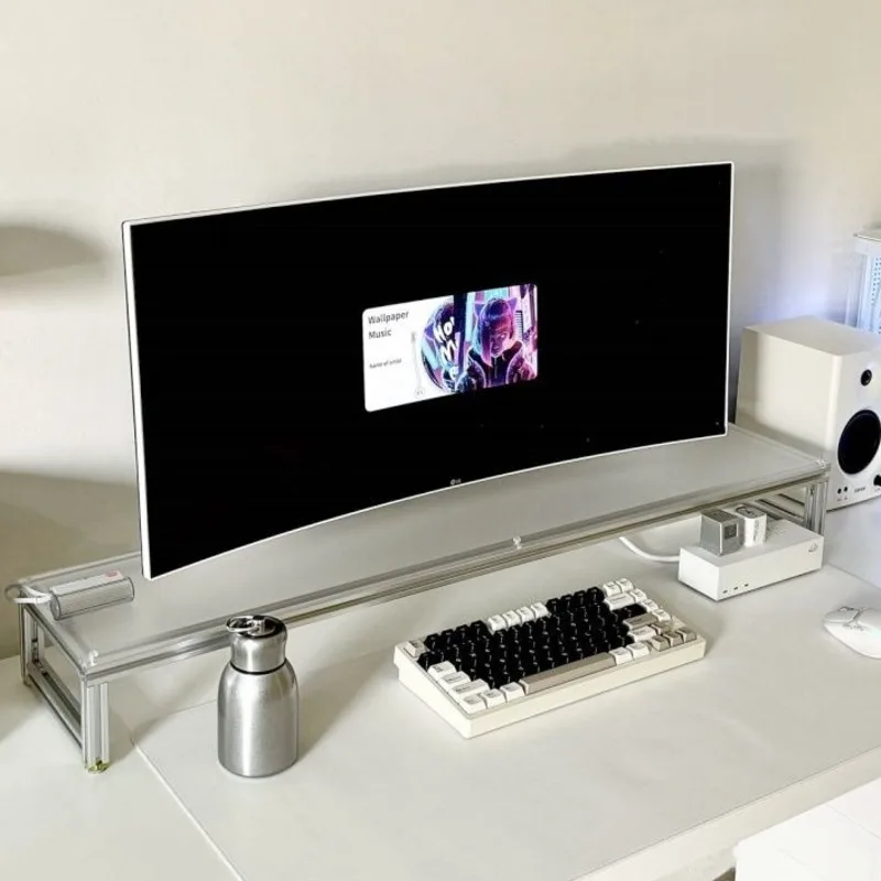 Desk Setup For Laptop And Monitor - Aluminium-Monitorständer, Acryl-Desktop-Riser, Laptop-Regal, Organizer, schlanker, ergonomischer