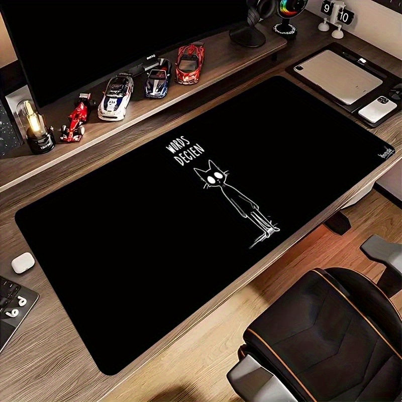 Desk Setup For Work - Lustiges Skizzen-Katzen-Design Schwarzes Erweitertes Gaming-Mauspad Langlebige