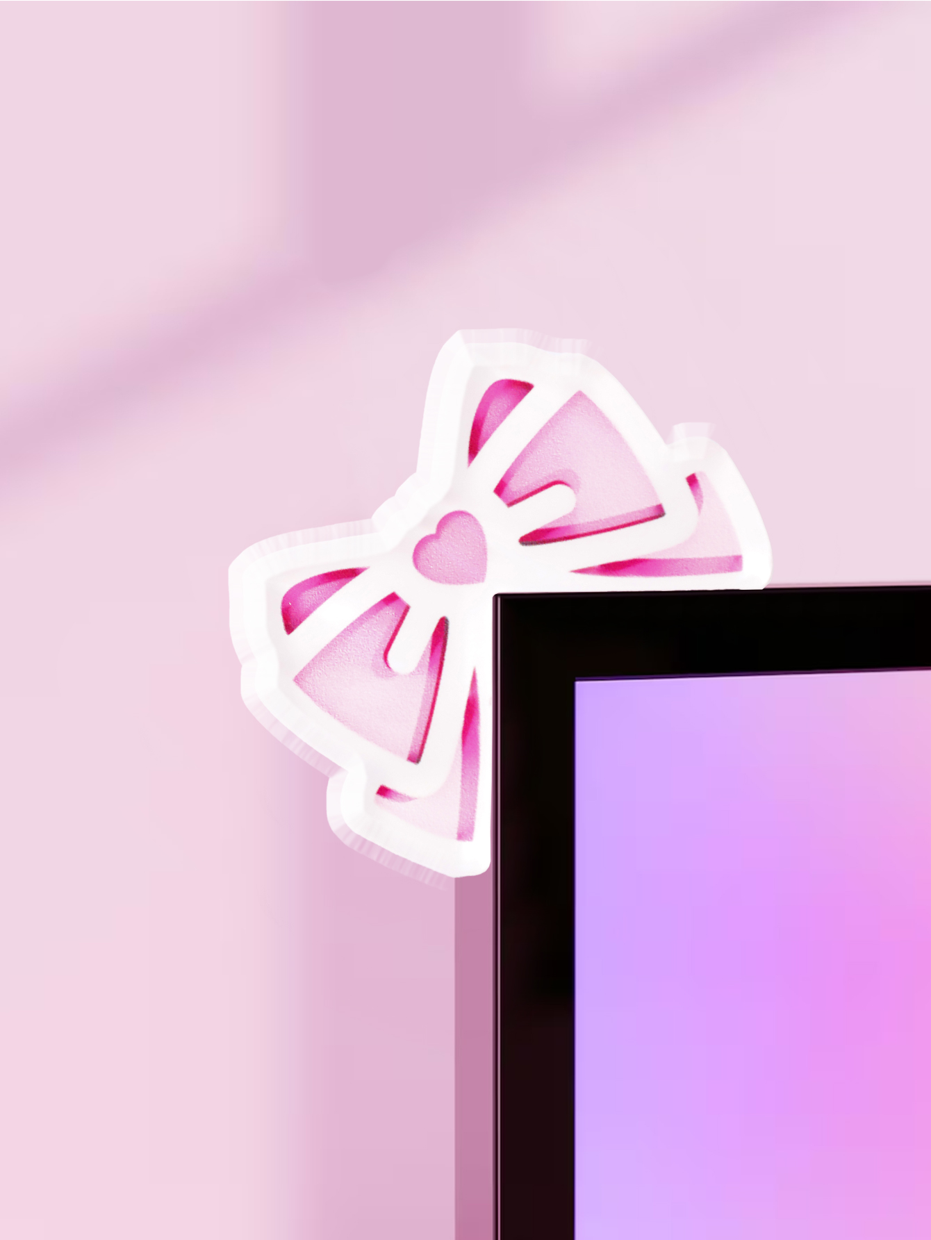 Desk Setup Gaming - Kawaii Schleifen-Monitor-Dekor, rosa Acryl-Schleife, PC-Zubehör, niedliche