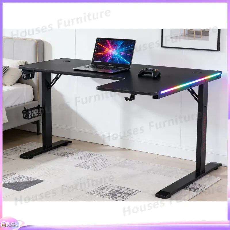 Desk Setup Gaming Pc - Großer 160cm Gaming-Schreibtisch mit LED-Beleuchtung Ergonomischer