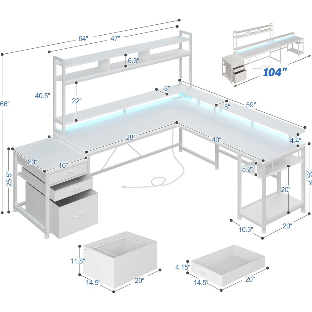 104-Zoll L-förmiger Schreibtis – Desk Setup No Computer Bewertung und Preis